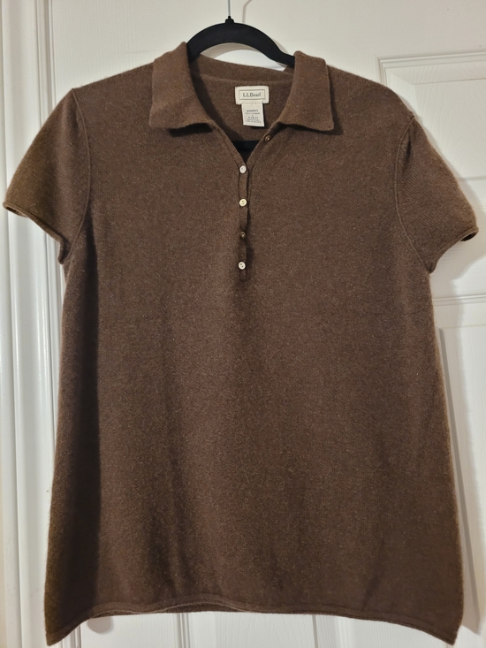 L.L. Bean Sweaters - L.L.Bean 100% Cashmere Brown Short Sleeve Polo